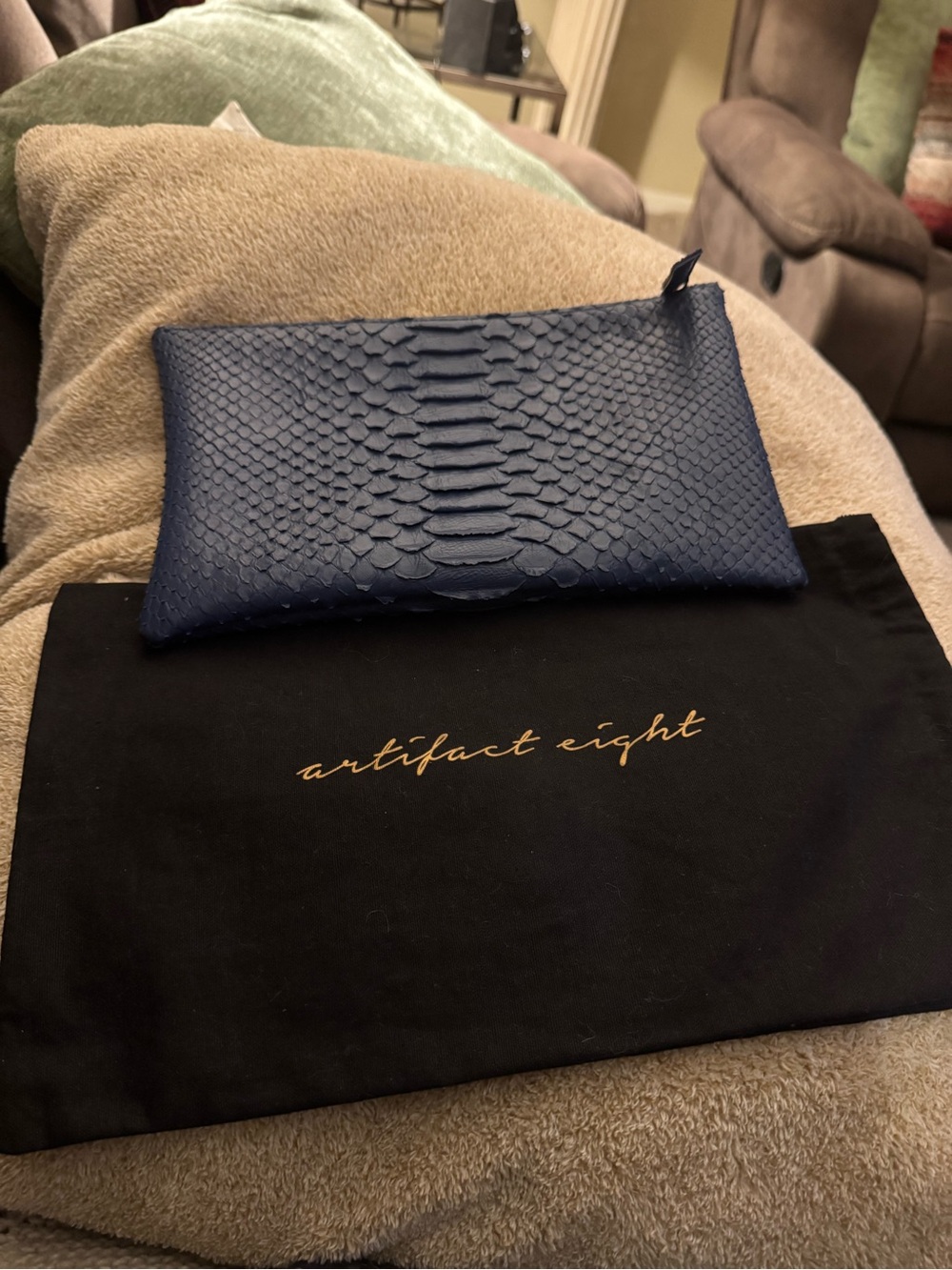 NWT Artifact Eight Blue Faux Python Large Zip Clutch Wristlet w/ Dust Bag